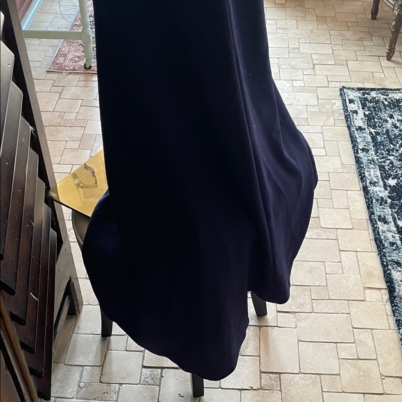 Badgely Mischka Long Navy Blue Evening Gown Size 10 Beaded Cap Sleeve Mini Train - Picture 6 of 11